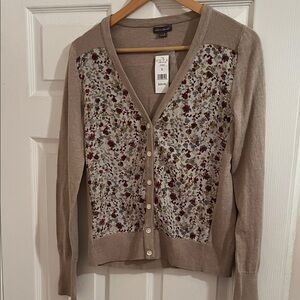 NWT Eddie Bauer Women's Cardigan Sweater - Beige and Multicolor